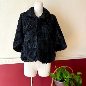 Eilers Vintage 1950s Black Persian Lamb Fur Capelet Portrait Collar Karakul Cape